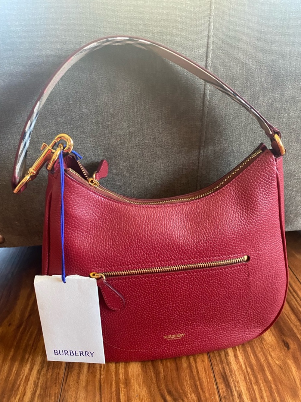 NWT - Burberry leather check strap hobo bag